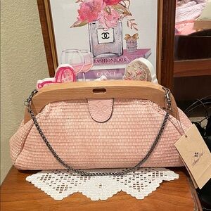 Patricia Nash Pink Woven Handbag with Chain Strap